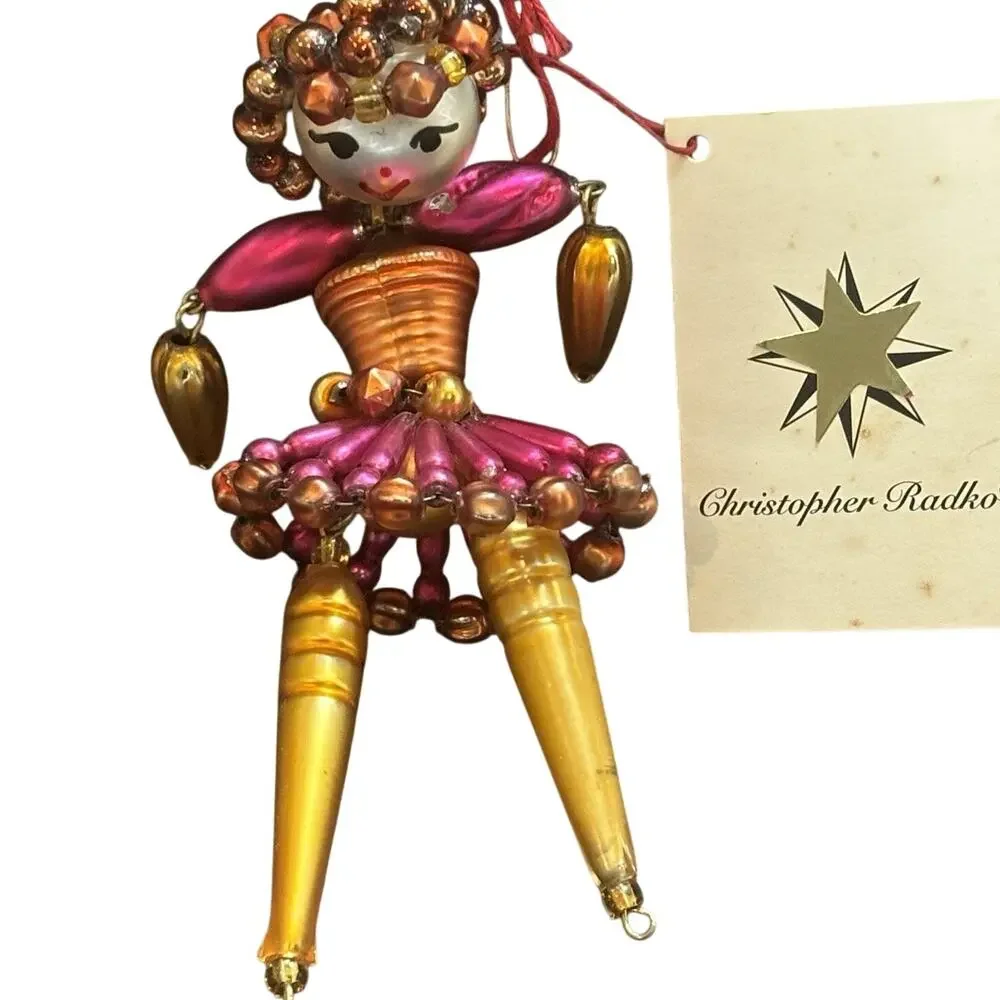 Christopher Radko Wigglets Lady Bead Dancer Ornament Pink Gold Retired Czech